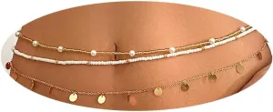 Gold Waist Chain Adjustable Layered Pearl Belly Body Chain Butterfly Star Gold Waist Chains Fashion Jewelry for Women