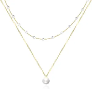Gold Women's Pearl Necklace, 14K Gold Plated Women's Multi-Layered Pearl Necklace, Fashion Simple Herringbone Chain, Women's Jewelry Present