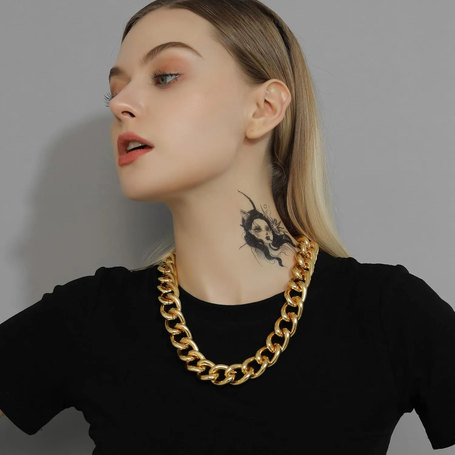 GOLDCHIC JEWELRY Chunky Chokers Gold Chain Necklace for Women, 5mm/12mm/23mm Hip Hop Turnover Cuban Chain Necklace, Thick Link Choker Chain Necklaces 161820 22''(Gift Box)