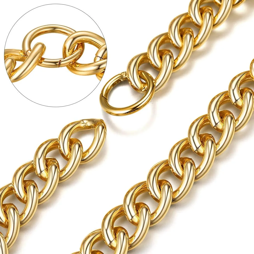 GOLDCHIC JEWELRY Chunky Chokers Gold Chain Necklace for Women, 5mm/12mm/23mm Hip Hop Turnover Cuban Chain Necklace, Thick Link Choker Chain Necklaces 161820 22''(Gift Box)