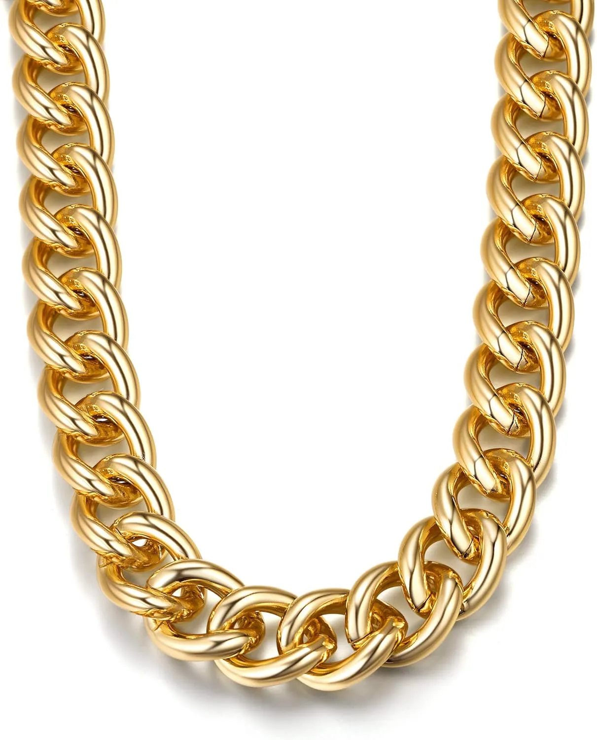 GOLDCHIC JEWELRY Chunky Chokers Gold Chain Necklace for Women, 5mm/12mm/23mm Hip Hop Turnover Cuban Chain Necklace, Thick Link Choker Chain Necklaces 161820 22''(Gift Box)