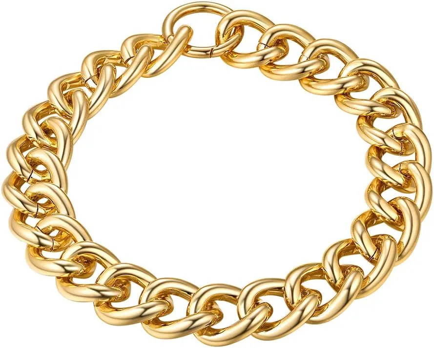 GOLDCHIC JEWELRY Chunky Chokers Gold Chain Necklace for Women, 5mm/12mm/23mm Hip Hop Turnover Cuban Chain Necklace, Thick Link Choker Chain Necklaces 161820 22''(Gift Box)