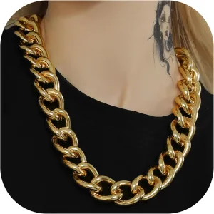 GOLDCHIC JEWELRY Chunky Chokers Gold Chain Necklace for Women, 5mm/12mm/23mm Hip Hop Turnover Cuban Chain Necklace, Thick Link Choker Chain Necklaces 161820 22''(Gift Box)