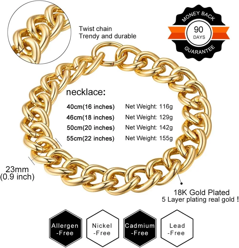 GOLDCHIC JEWELRY Chunky Chokers Gold Chain Necklace for Women, 5mm/12mm/23mm Hip Hop Turnover Cuban Chain Necklace, Thick Link Choker Chain Necklaces 161820 22''(Gift Box)