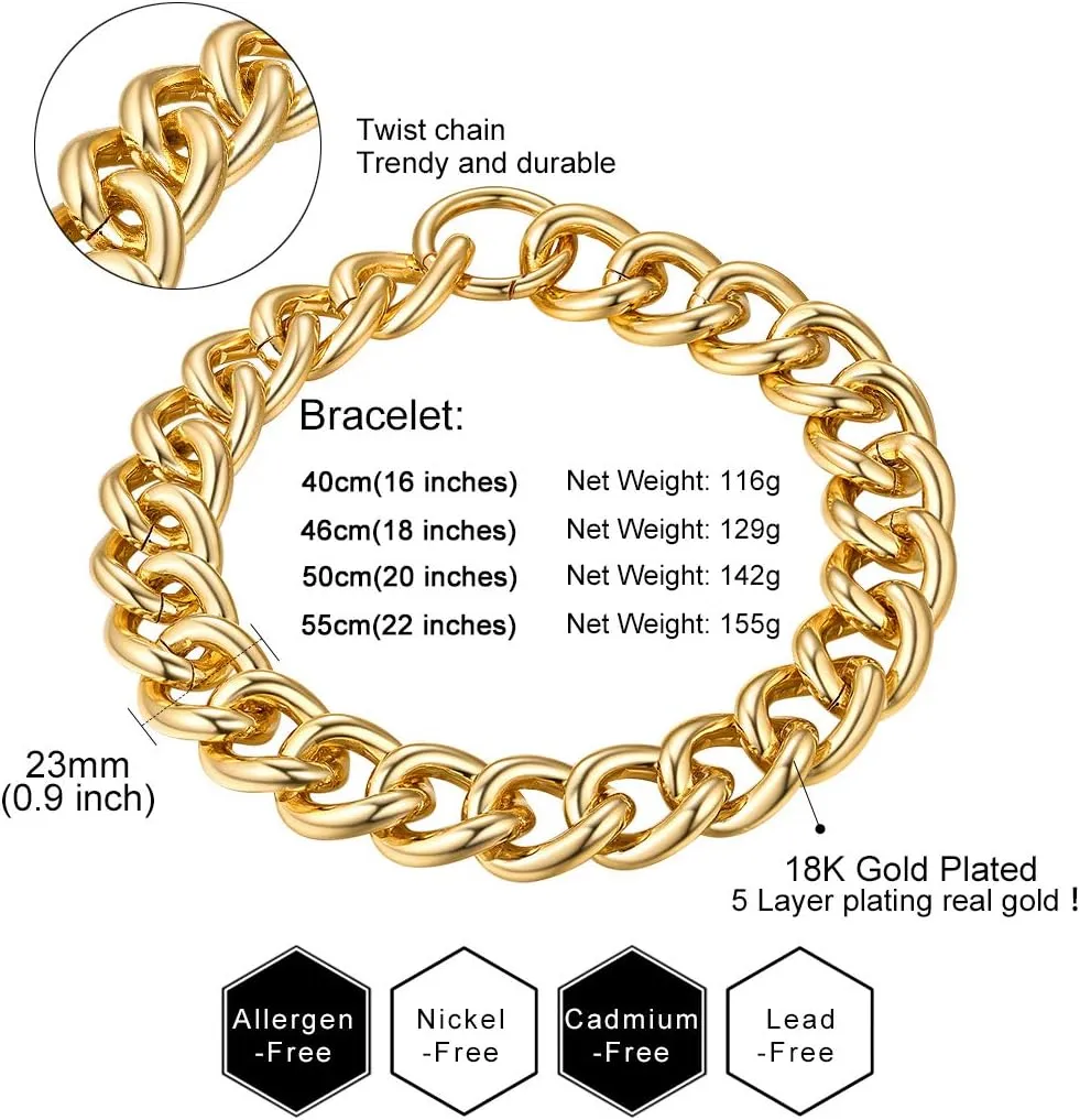 GOLDCHIC JEWELRY Chunky Chokers Gold Chain Necklace for Women, 5mm/12mm/23mm Hip Hop Turnover Cuban Chain Necklace, Thick Link Choker Chain Necklaces 161820 22''(Gift Box)