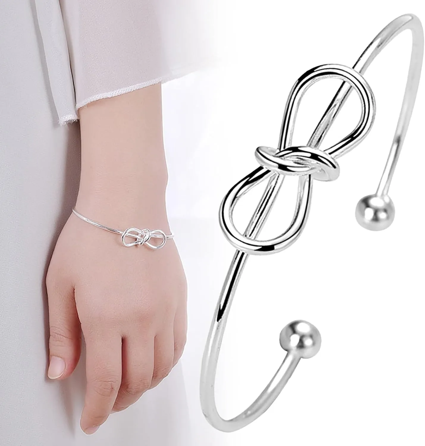 Gold/Silver Bracelets for Women Gold/Sterling Silver Plated Love Knot Bracelet Dainty Gold Snake Chain Herringbone Bracelets Friendship Jewelry s