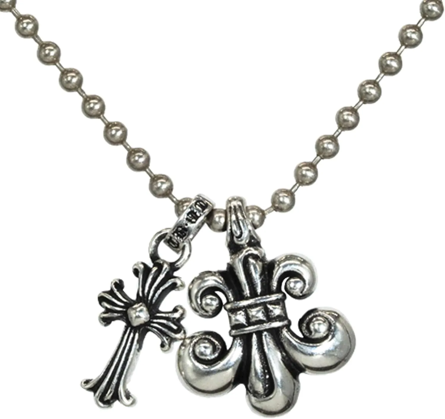 Gothic Iris Cross Double Pendant, 925 Sterling Silver Oxidized Vintage Finish Necklace, Medieval Punk Biker Unisex Jewelry, Religious Christianity Belief Gift
