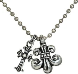 Gothic Iris Cross Double Pendant, 925 Sterling Silver Oxidized Vintage Finish Necklace, Medieval Punk Biker Unisex Jewelry, Religious Christianity Belief Gift