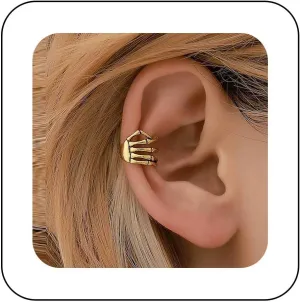 Gothic Skull Hand Ear Cuff Earrings Halloween Skull Hand Earrings Devil's Talons Cartilage Cuff Earrings Gold Skeleton Hand Cuff Wrap Earrings Finger Hand Crawler Cuff Earrings No Piercing