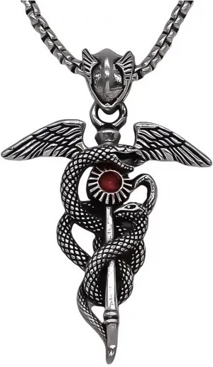 Gothic Snake Sword Necklace Vintage Dual Snake Wrapped Sword Cross Pendant Necklace Vintage Red Crystal Sword Necklaces Dark Fantasy Punk Jewelry for Men Women Halloween Goth Accessory