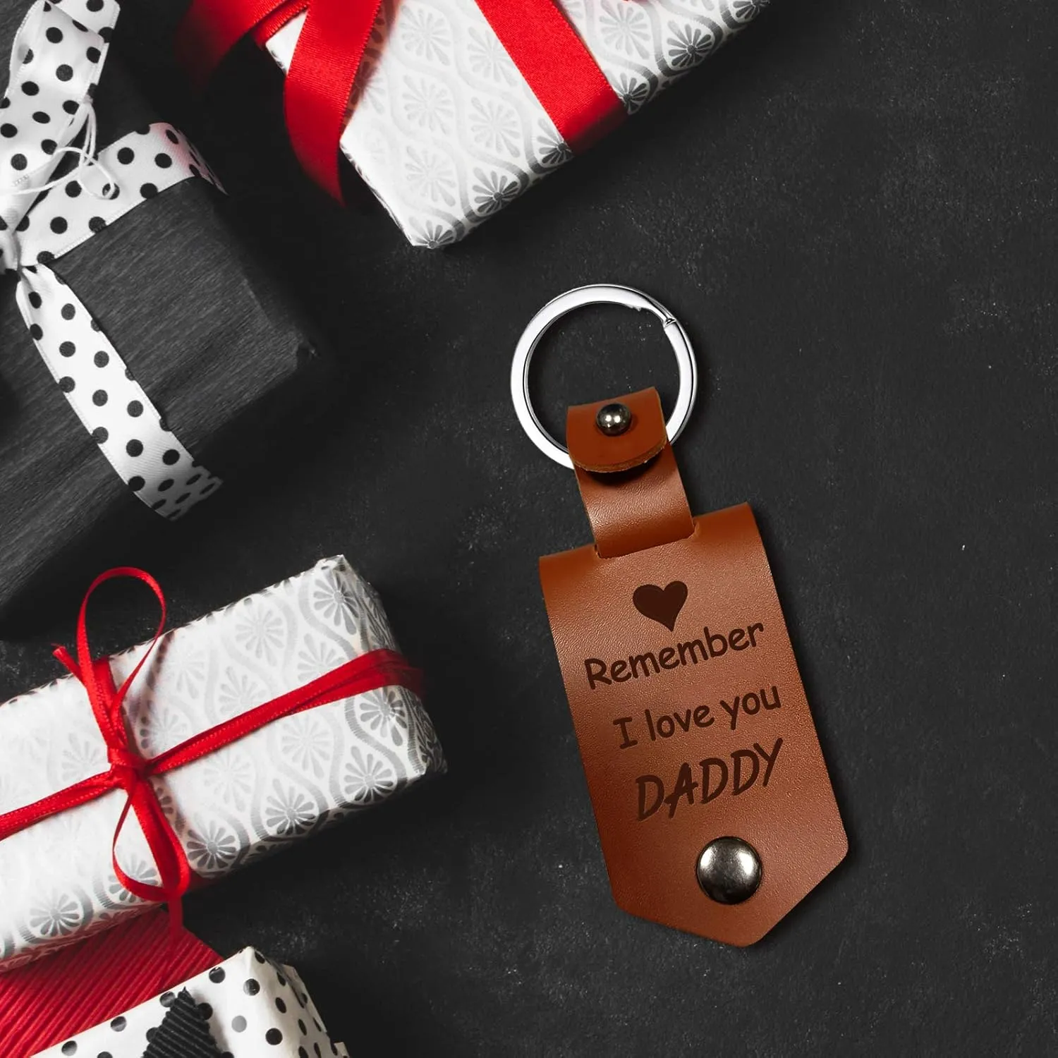 Greatingreat Leather Keychain-Dad Gift-Daddy Gift from Daughter Son-Personalized Present for Christmas Father's Day Birthday
