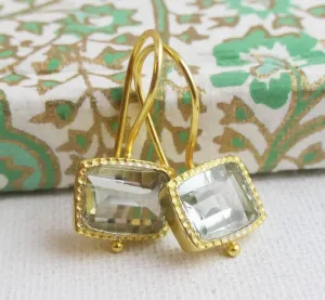 Green Amethyst Gold Plated Sterling Silver Drop Earrings - Handmade Jewelry Gift Ideas for Women - Natural Gem Gemstone - Birthday Valentine's Mother's Day Gift (prasiolite-quartz)
