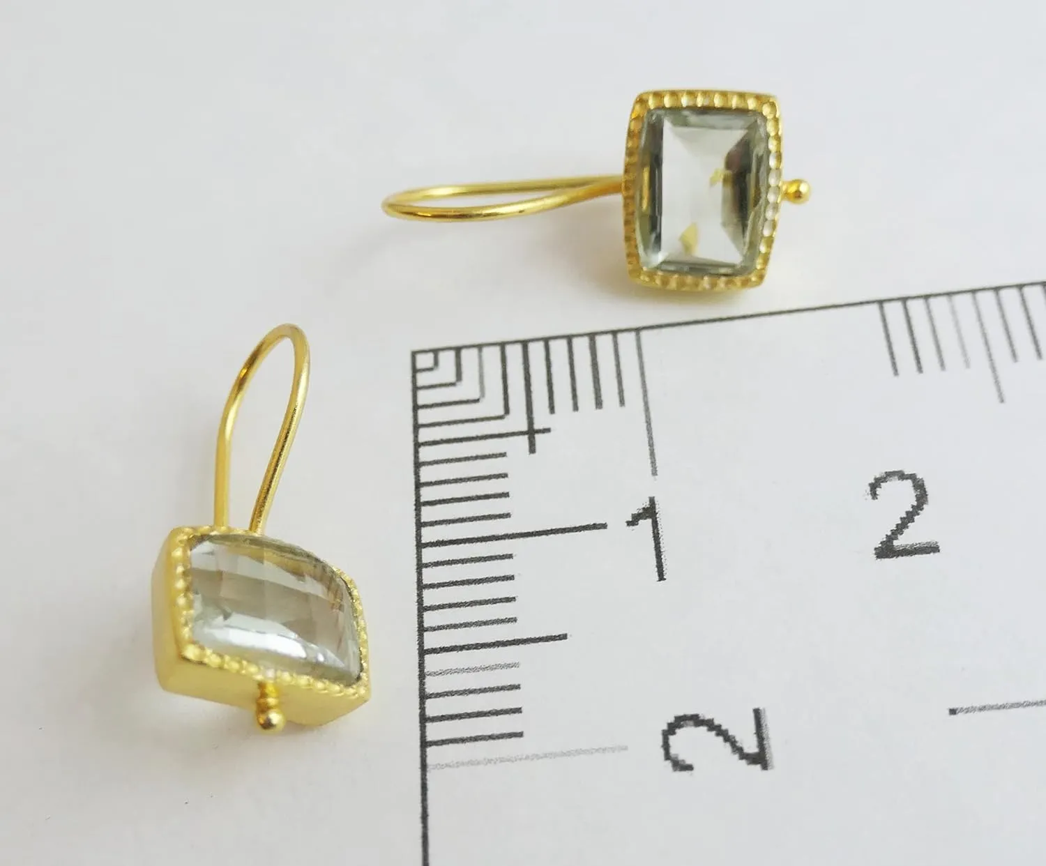 Green Amethyst Gold Plated Sterling Silver Drop Earrings - Handmade Jewelry Gift Ideas for Women - Natural Gem Gemstone - Birthday Valentine's Mother's Day Gift (prasiolite-quartz)