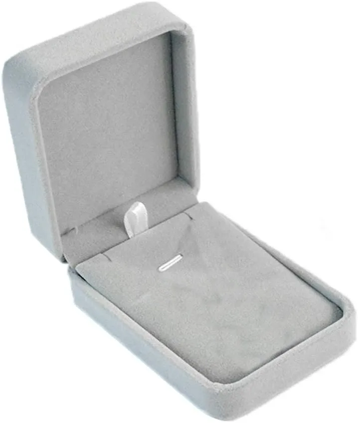 Grey Velvet Necklace Pendant Box Small Jewelry Case Organiser Gift Boxes