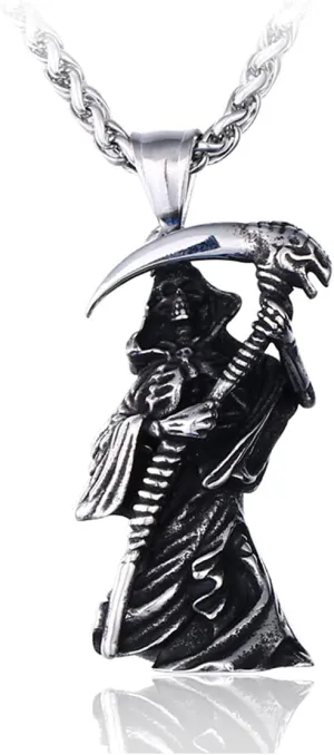 Grim Reaper Pendant Necklace - Stainless Steel Skull Jewelry