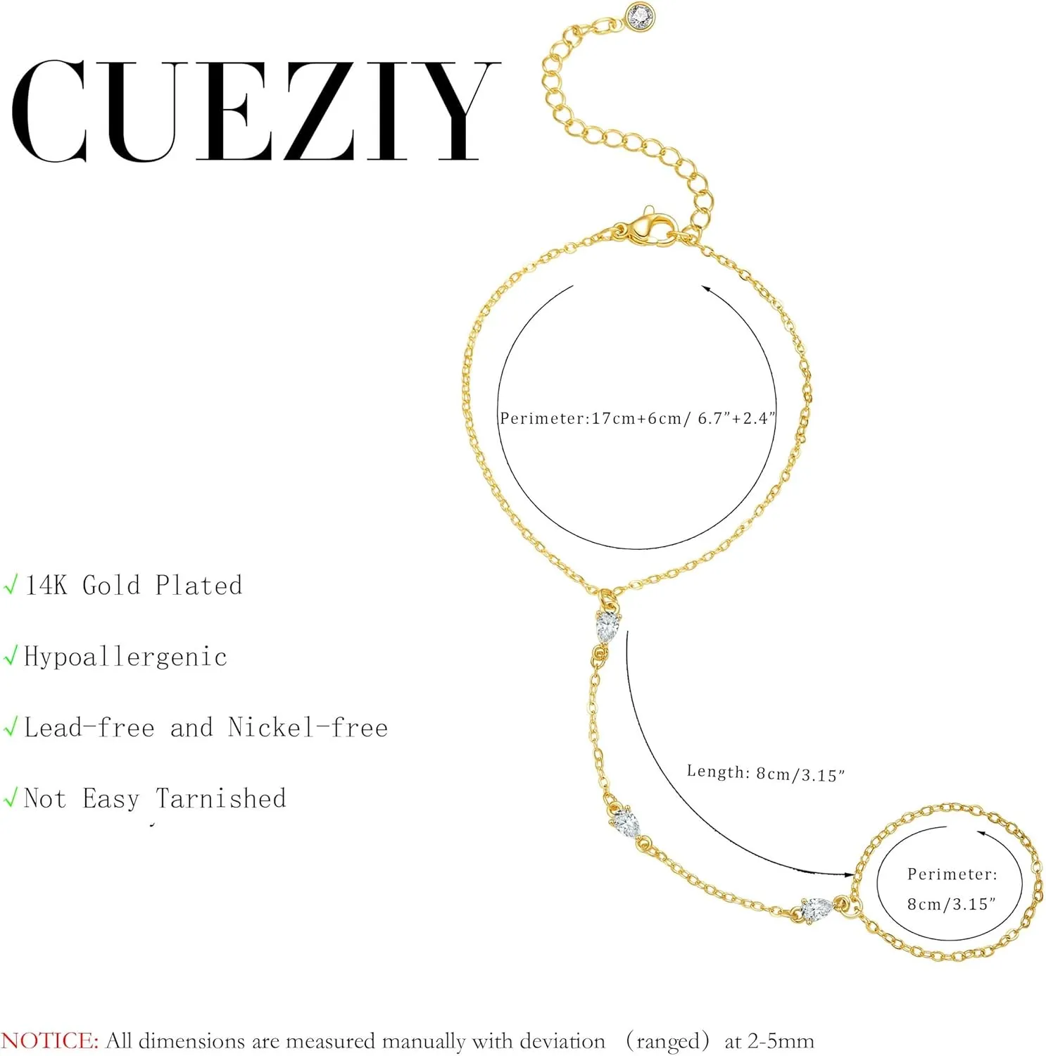 Hand Chain Gold Bracelets for Women Dainty Gold Plated Finger Ring Zircon Adjustable Hand Chain Jewelry for Women Trendy Bracelets for Women Trendy Gold Hand Chain
