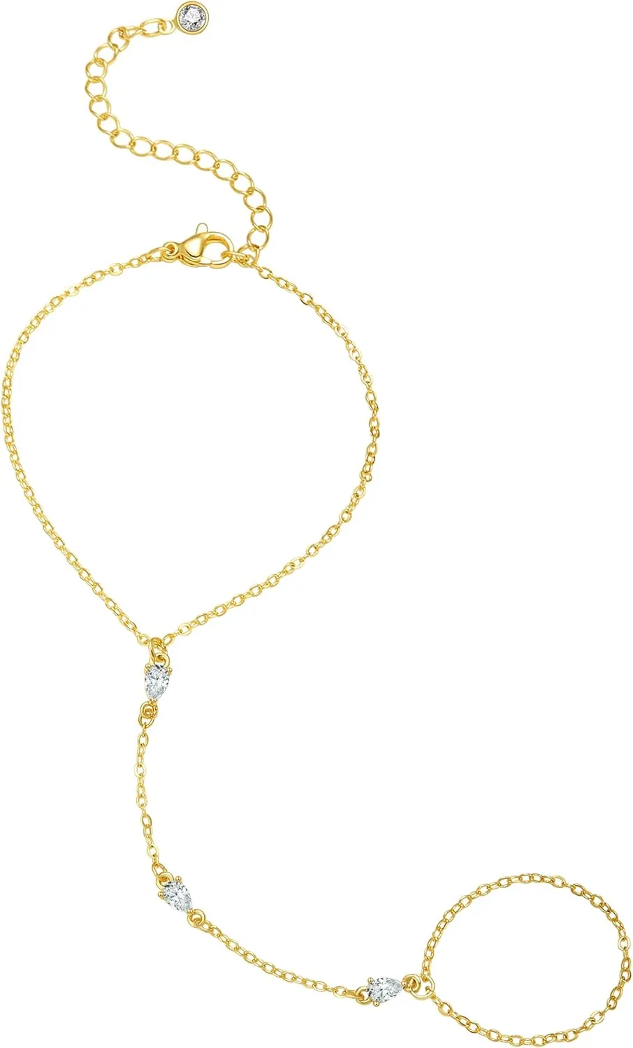 Hand Chain Gold Bracelets for Women Dainty Gold Plated Finger Ring Zircon Adjustable Hand Chain Jewelry for Women Trendy Bracelets for Women Trendy Gold Hand Chain