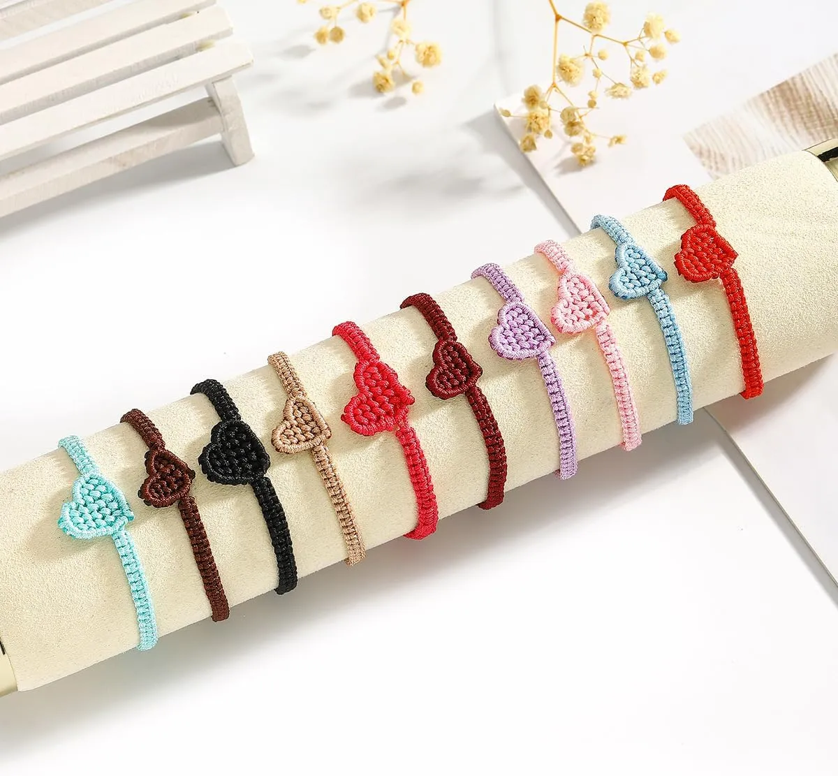 Handmade Love Heart Braided Rope String Bracelets Lucky Protection Wristbands Pinky Promise Heart Charm Bangle Colorful Heart Matching Bracelets for Couples Friendships Valentines Gifts