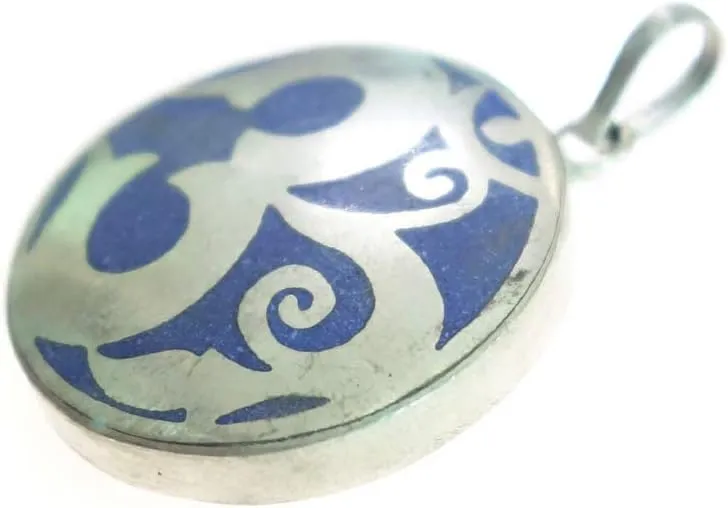 Handmade Om Pendant with Natural Gemstone Inlay 925 Sterling Silver Plated Spiritual Peace and Harmony Jewelry for Women and Men