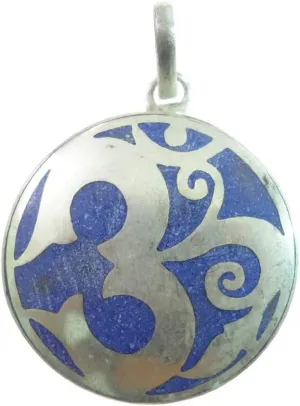 Handmade Om Pendant with Natural Gemstone Inlay 925 Sterling Silver Plated Spiritual Peace and Harmony Jewelry for Women and Men