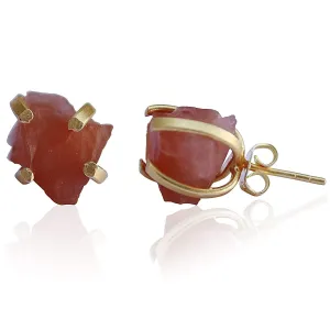 Handmade Raw Gemstone Stud Earrings 18K Gold Plated Birthstone Hypoallergenic Crystal Jewelry by TheGlamHarbor (garnet)