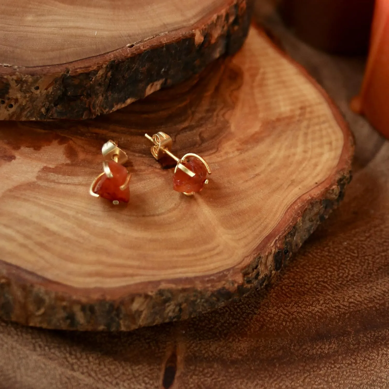 Handmade Raw Gemstone Stud Earrings 18K Gold Plated Birthstone Hypoallergenic Crystal Jewelry by TheGlamHarbor (garnet)