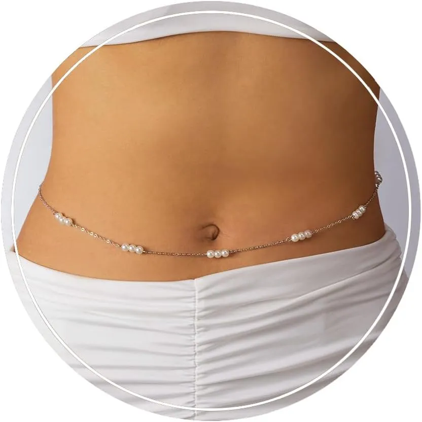 Harlermoon Sexy Waist Chains for Women 14K Gold Minimalist Pearl Belly Body Chain Waist Jewelry for Women Summer Beach Body Jewelry 27-37inch