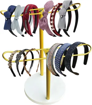 Headband Holder,Headband Organizer,Hair Hoop Display Stand,Metal 2-Tier Hair Hoop Holder,Claw Clip Organizer,Bracelets Bangles Organizer for Women