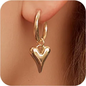 Heart Dangle Earrings 14K Gold Plated Lightweight Heart Drop Earring Dangling Hoop Earrings for Women Fashion Trendy Jewelry