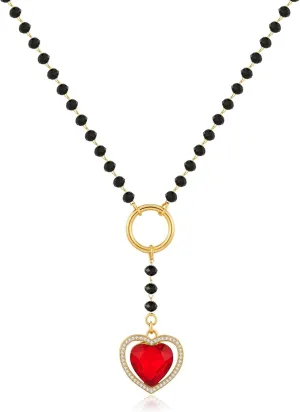 Heart Y-Necklace for Women Cross Necklace | Gothic Crystal Heart Pendant Necklace Rosary Beads Y-Shaped Necklace Beaded Chain Necklace for Women