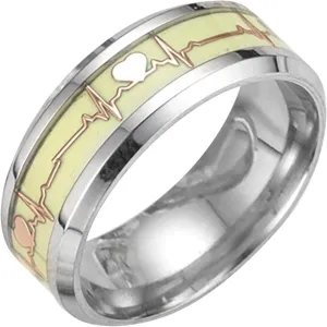 Heartbeat Luminous Ring Couple Glow in The Dark Stainless Steel Wedding Band Engagement Promise Ring for Men Women
