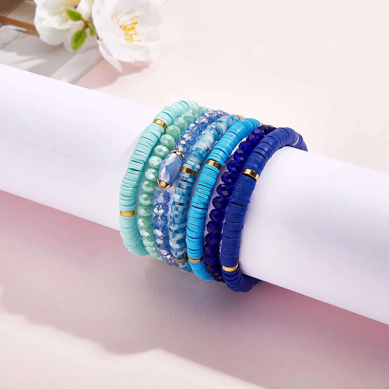 Heishi Bracelets Surfer Bracelets Boho Style Stackable Stretch Bracelets Layered Friendship Bracelets Summer Beach Jewelry Set
