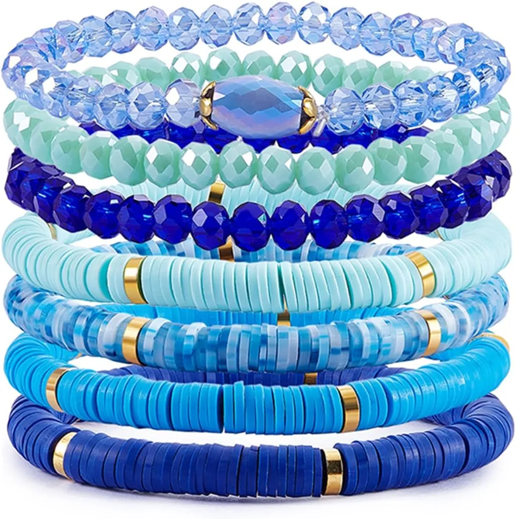 Heishi Bracelets Surfer Bracelets Boho Style Stackable Stretch Bracelets Layered Friendship Bracelets Summer Beach Jewelry Set