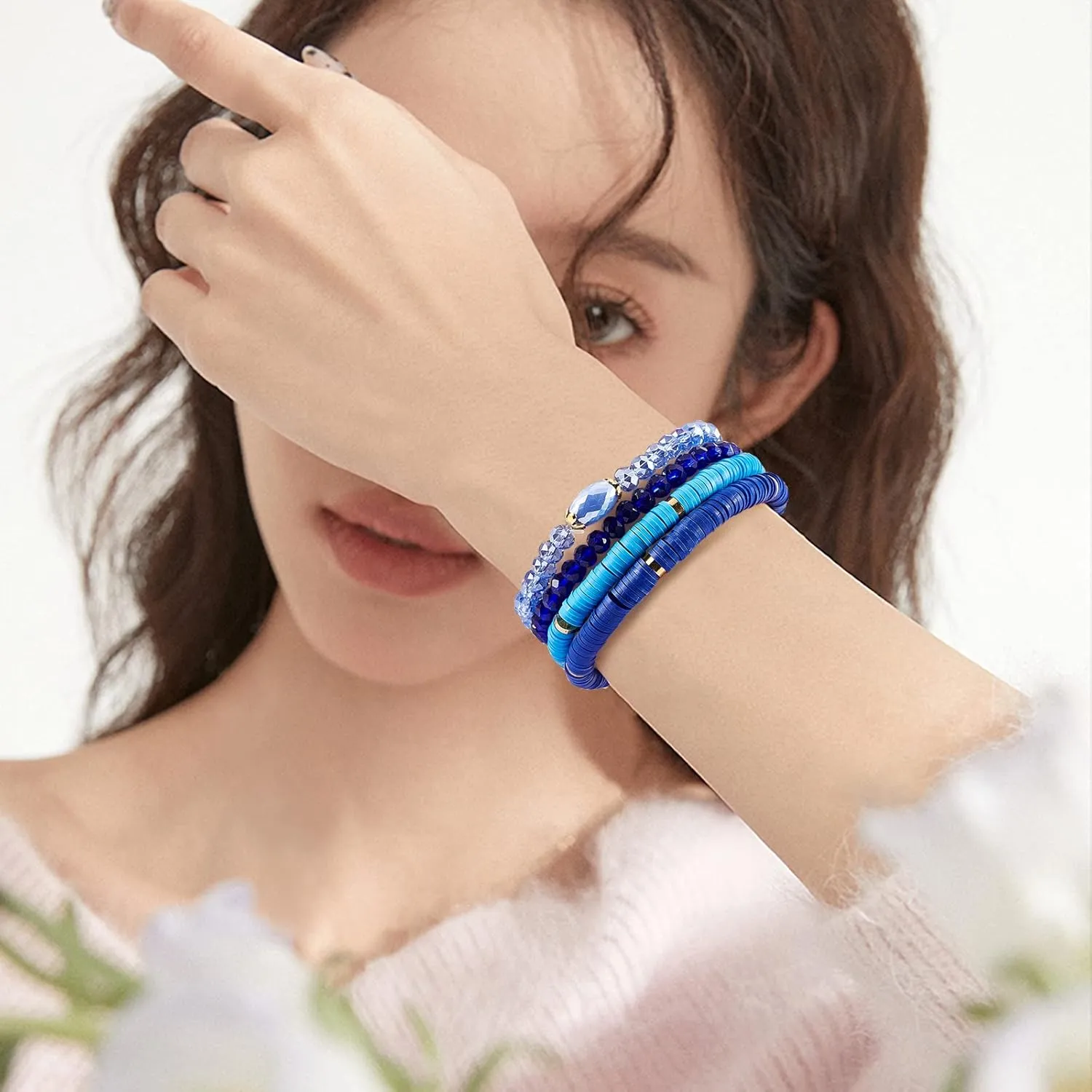 Heishi Bracelets Surfer Bracelets Boho Style Stackable Stretch Bracelets Layered Friendship Bracelets Summer Beach Jewelry Set