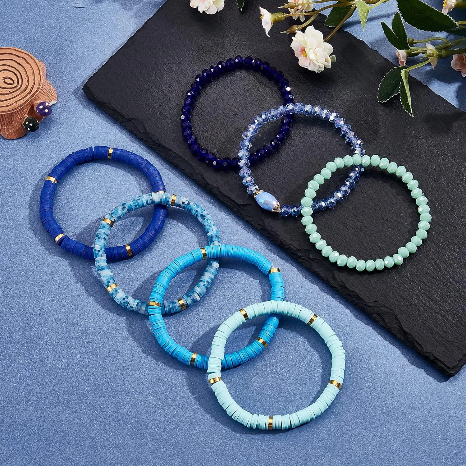 Heishi Bracelets Surfer Bracelets Boho Style Stackable Stretch Bracelets Layered Friendship Bracelets Summer Beach Jewelry Set