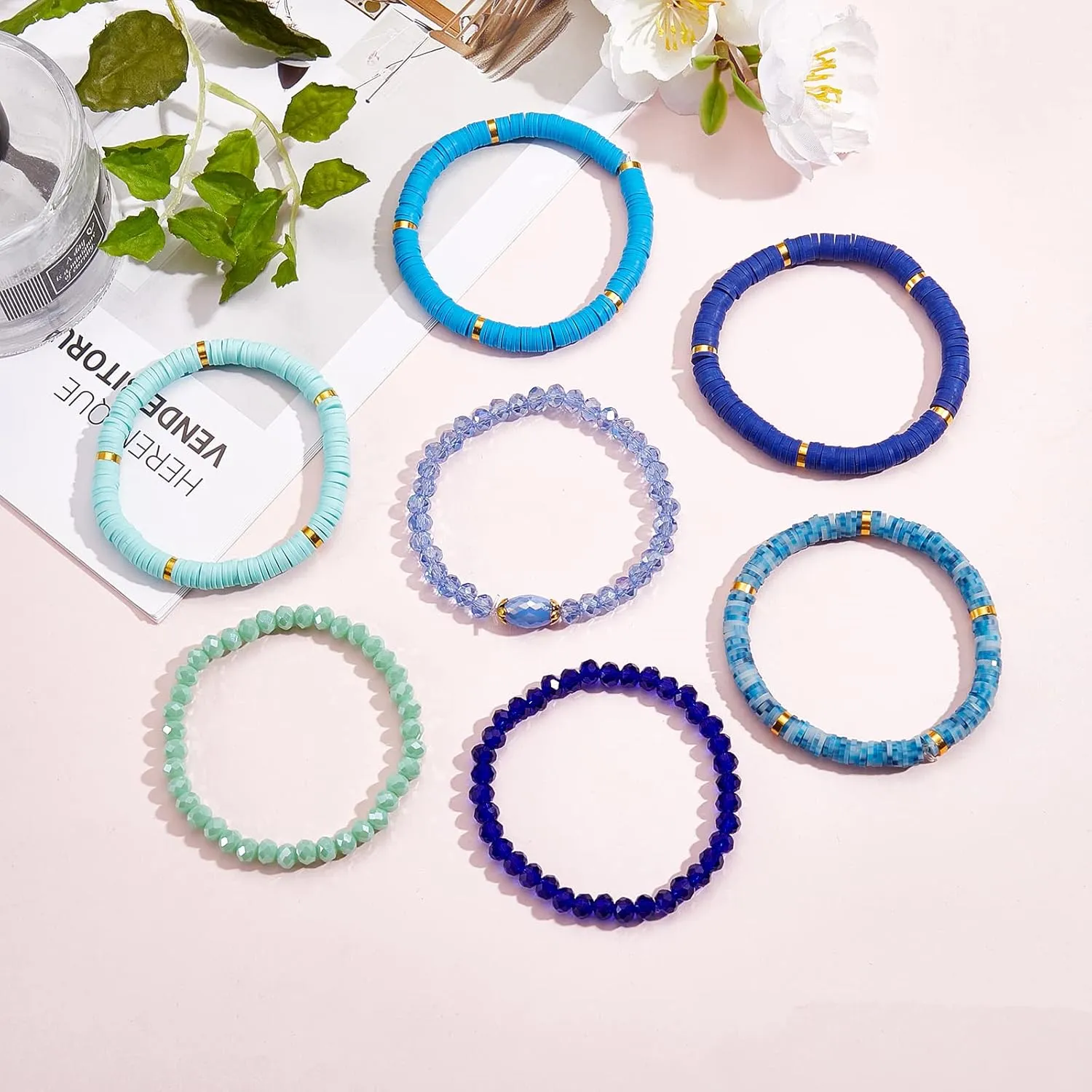 Heishi Bracelets Surfer Bracelets Boho Style Stackable Stretch Bracelets Layered Friendship Bracelets Summer Beach Jewelry Set