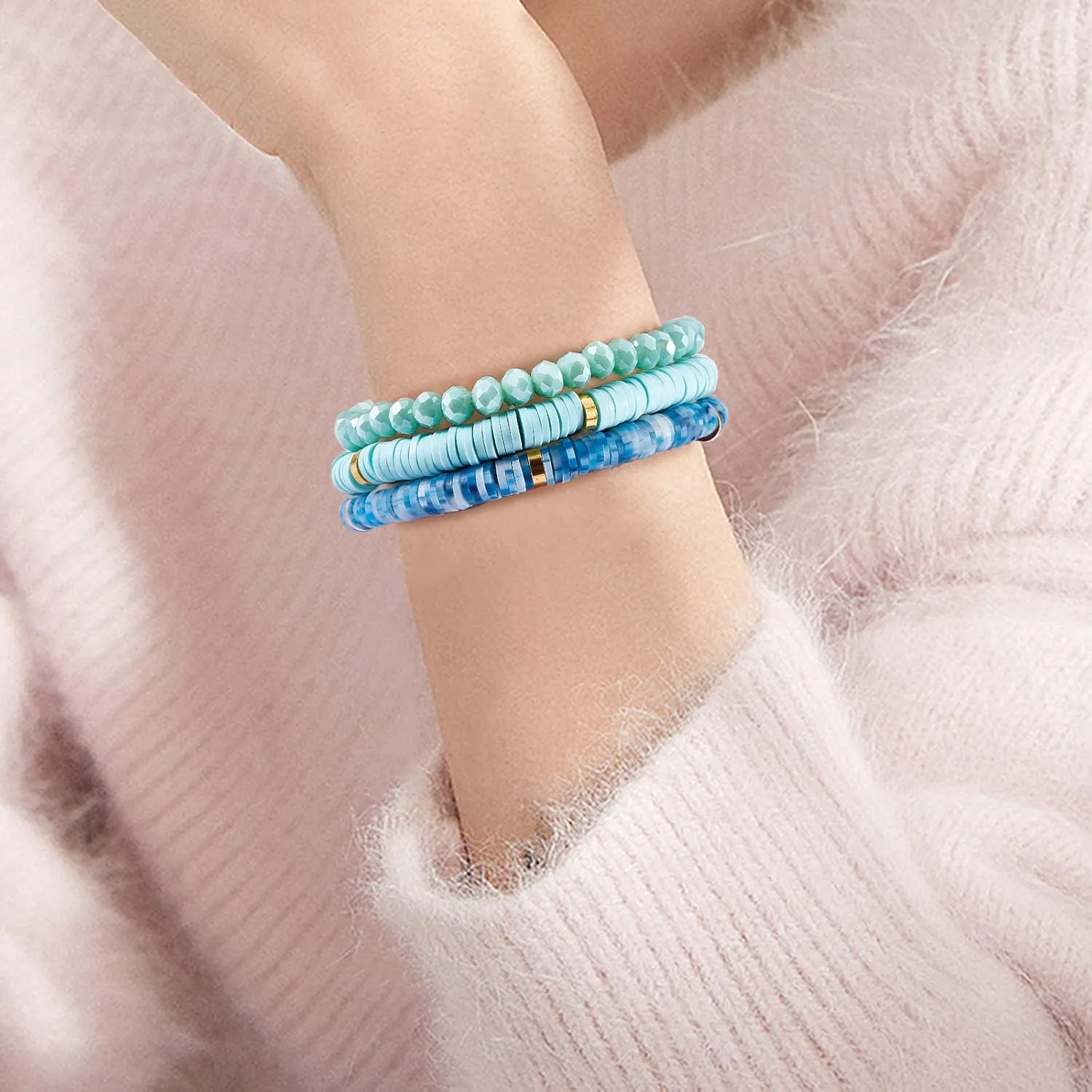 Heishi Bracelets Surfer Bracelets Boho Style Stackable Stretch Bracelets Layered Friendship Bracelets Summer Beach Jewelry Set