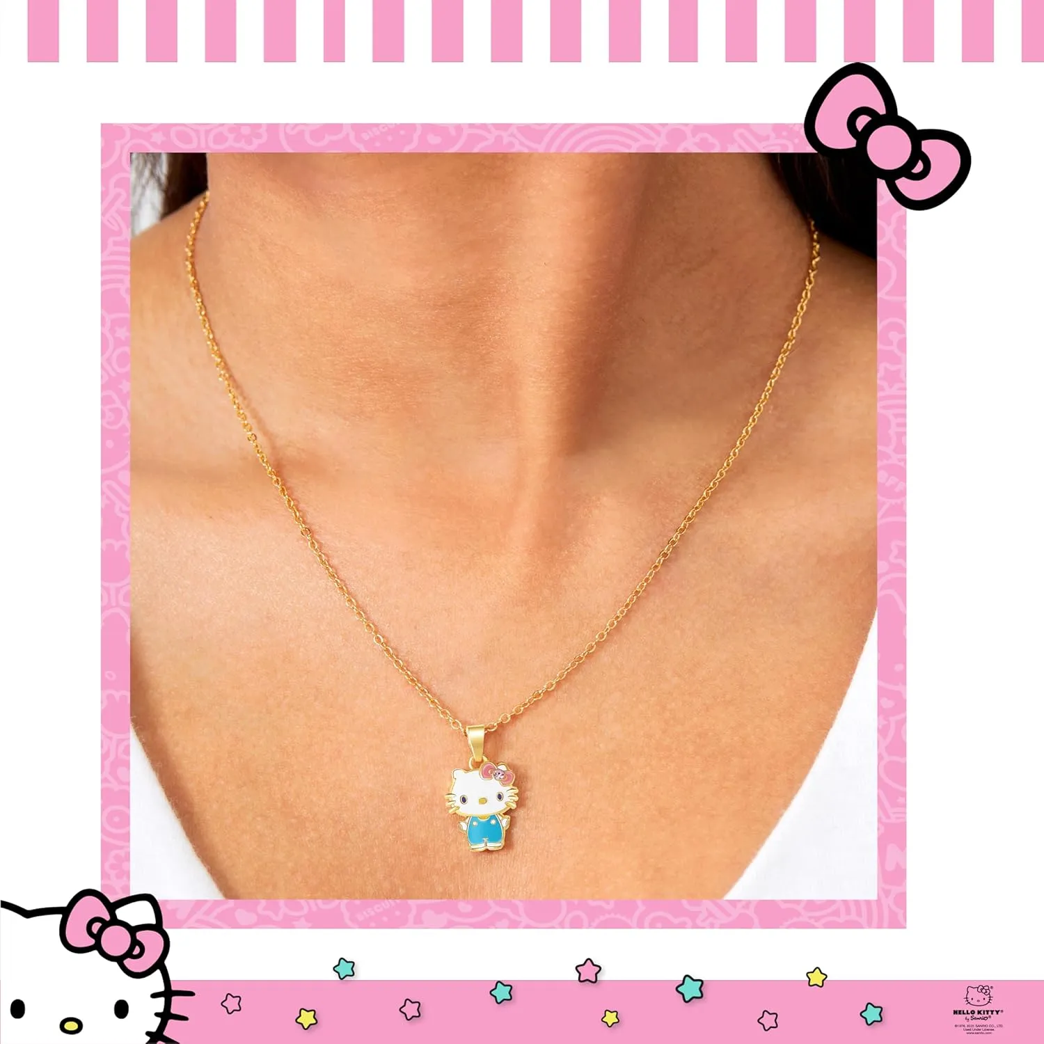 Hello Kitty Sanrio Women's Kuromi Necklace Collection  Silver and 18kt Flash-Plated with Crystal & Enamel Pendants, Officially Licensed