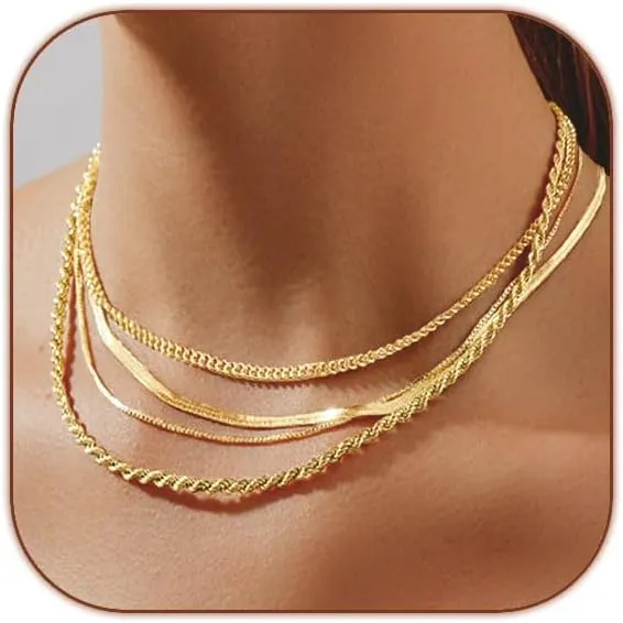 Herringbone Necklace for Women Dainty 14k Gold Plated Snake Chain Choker Necklace Simple Gold Layered Necklaces Gold Necklace for Women Gifts Jewelry