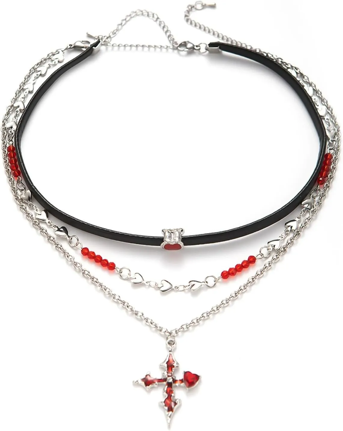 HETICA Cross Layered Necklace Heart Necklace Punk Choker Bohemian Style Jewelry Fashion Cross Pendant Statement Chain Necklace Jewelry