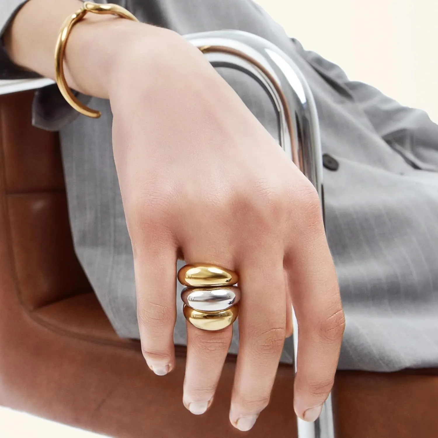 Hey Harper Gold Ring for Women - Gold Plated Stacking Waterproof & Sweatproof Jewerly Ring - Everday Non Tarnish Cute Fashion Circle Rings