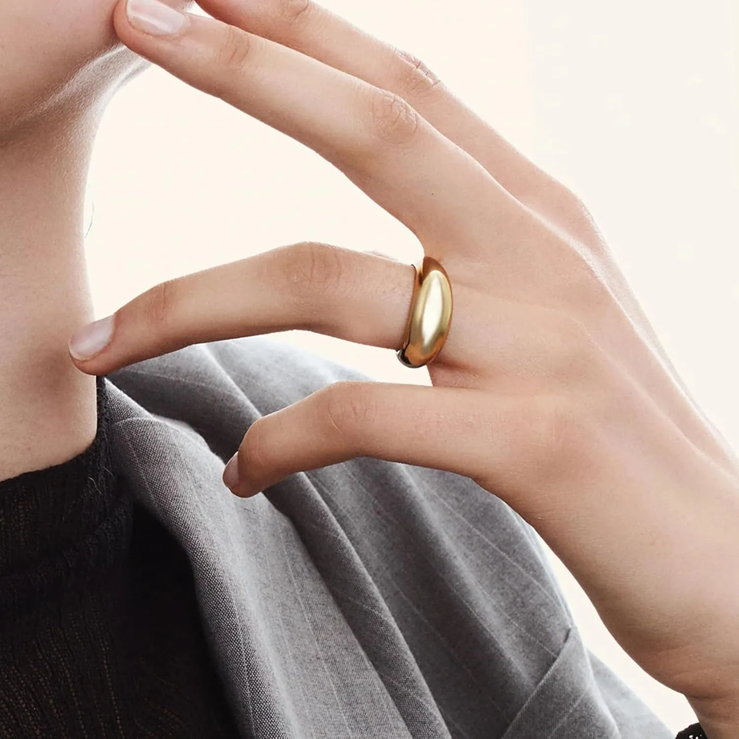 Hey Harper Gold Ring for Women - Gold Plated Stacking Waterproof & Sweatproof Jewerly Ring - Everday Non Tarnish Cute Fashion Circle Rings
