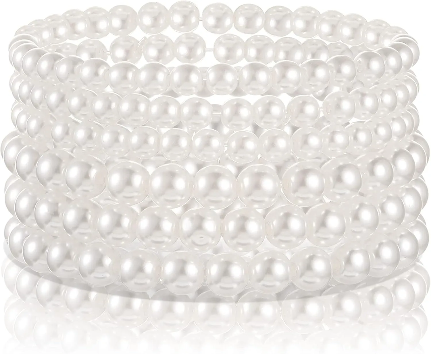 Hicarer 6 Pieces Faux Pearl Bracelet Set Stretch Bracelets Bridal Dancing Party Jewelry for Women Girls