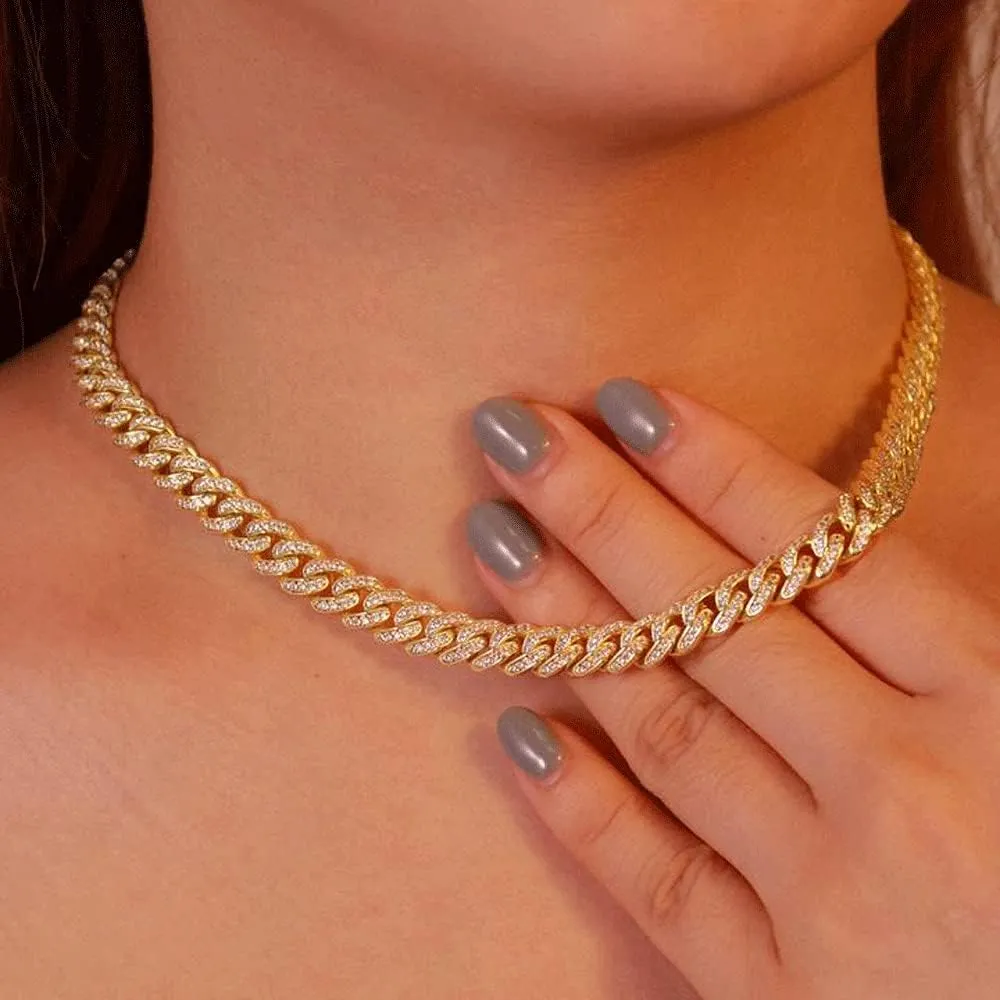 HIPBLING Cuban Link Chain for Women Diamond Miami Cuban Necklace 8mm 13mm Mens Iced Out Chain Hip Hop Rapper Jewelry Gift for Men Women