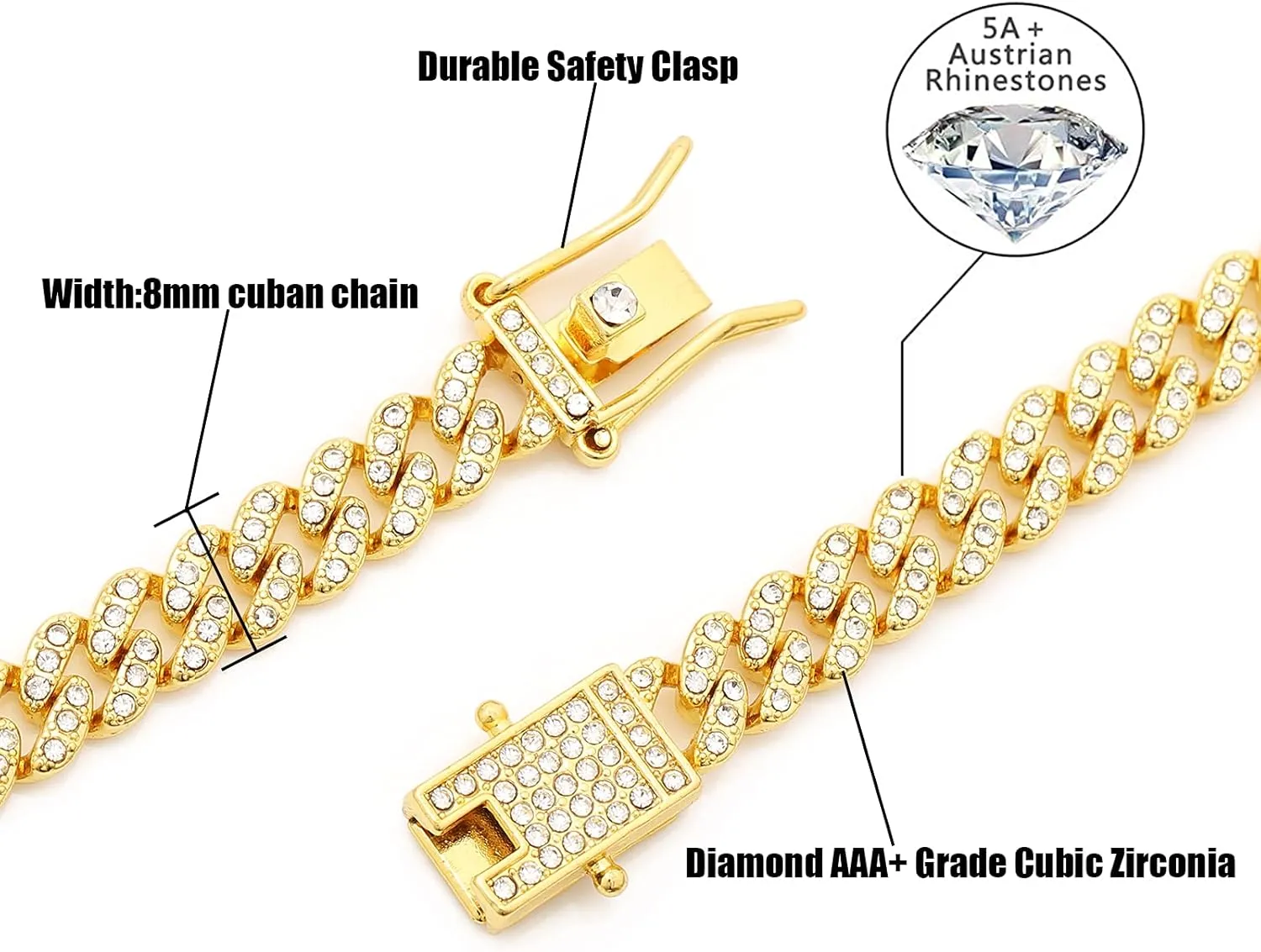 HIPBLING Cuban Link Chain for Women Diamond Miami Cuban Necklace 8mm 13mm Mens Iced Out Chain Hip Hop Rapper Jewelry Gift for Men Women