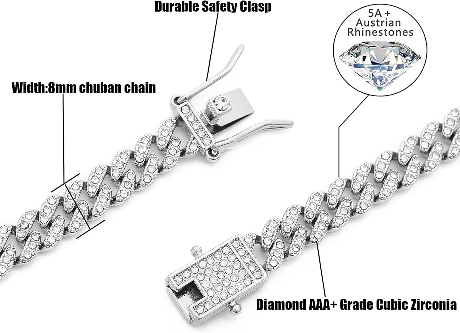 HIPBLING Cuban Link Chain for Women Diamond Miami Cuban Necklace 8mm 13mm Mens Iced Out Chain Hip Hop Rapper Jewelry Gift for Men Women