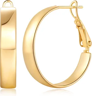 Hoop Earrings 14K Gold Hoop Earrings for Women Square-edge Gold Earring Hoops Paddle Back Womens Hoops Earring Birthday Gifts 22mm