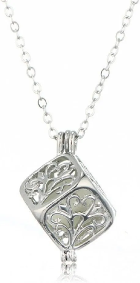 Hot gift Fashion Glow in The Dark Hollow Cube Tree of Life Pendant Necklace Jewelry Gift Green