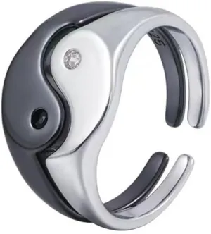 HUASAI Yin Yang Rings for Couples Mathing Rhinestone Tai Chi Rings Relationship Rings for Distance Promise Rings Couples Gifts Idea Jewelry for Birthday Anniversary Valentines Day