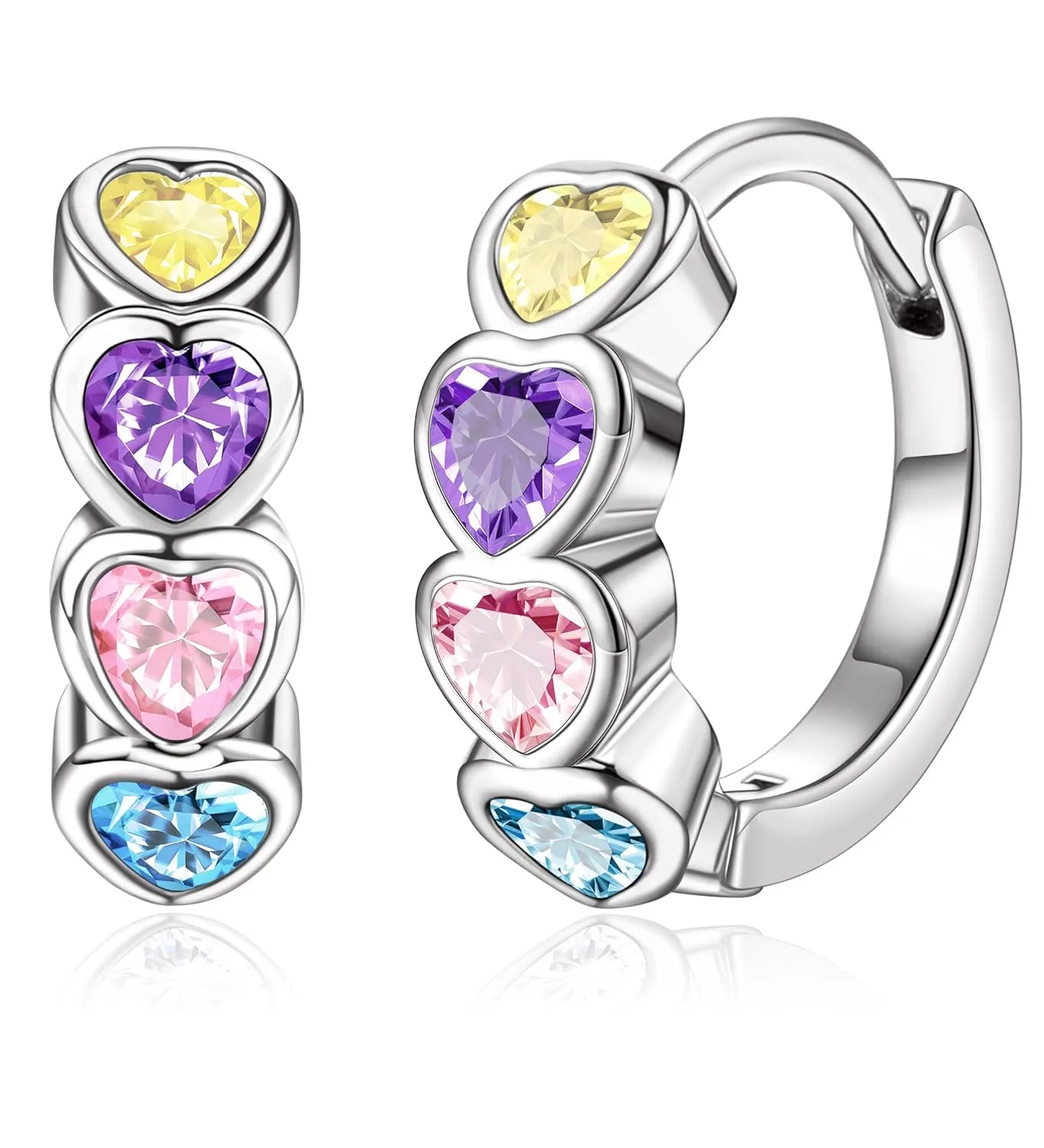 Hypoallergenic Hoop Earrings for Girls Women Handmade Double Love Heart Hoop Earrings Small Huggie Hoop Earrings Cute Cz Star Cubic Zirconia Cartilage Earrings for Sensitive Ears